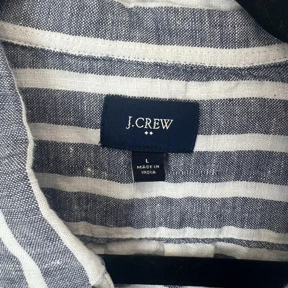 J. CREW 100% Linen Nautical Striped Short Sleeve Button Up Size Large Vacation